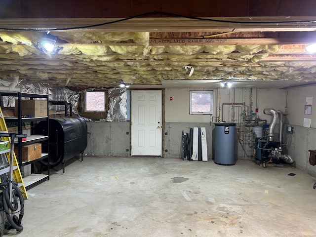 basement with water heater