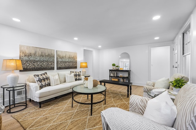 living room with hardwood / wood-style floors