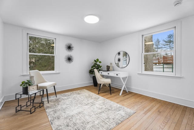 office with plenty of natural light and light hardwood / wood-style flooring