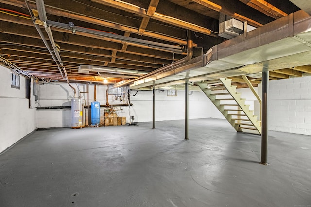 basement featuring water heater