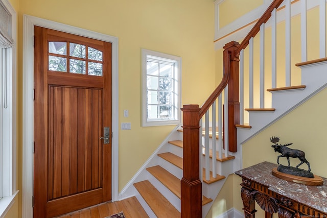 entrance foyer with light wood-type flooring