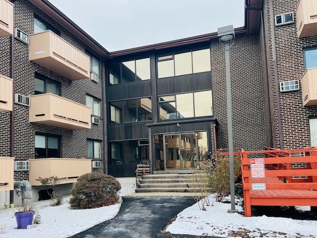 view of snow covered building