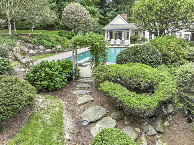 view of yard featuring a patio area and an outdoor structure