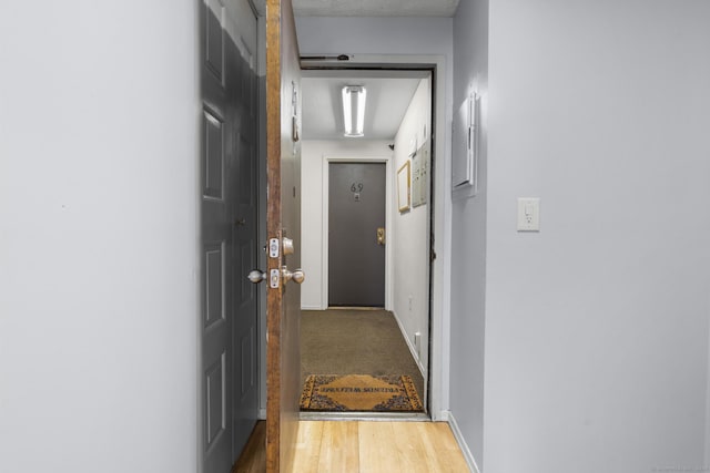 corridor with wood-type flooring