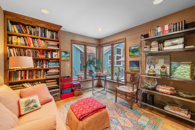 sitting room with light hardwood / wood-style flooring