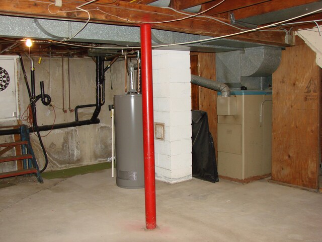 basement with water heater