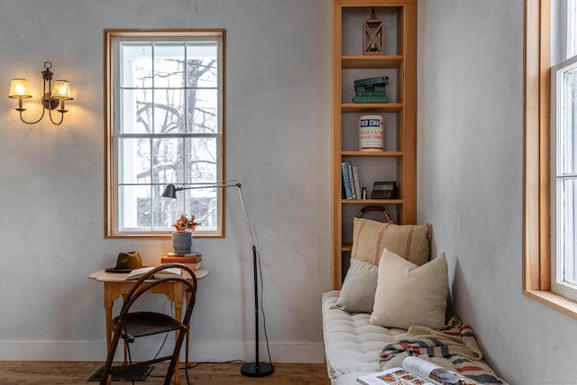 sitting room with hardwood / wood-style floors