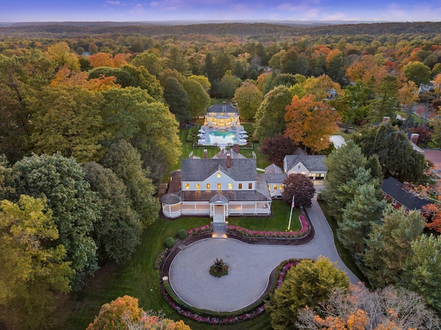 view of aerial view at dusk