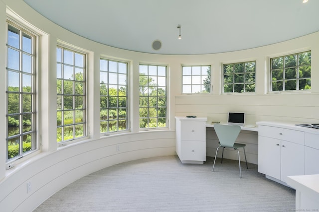 carpeted office with a healthy amount of sunlight