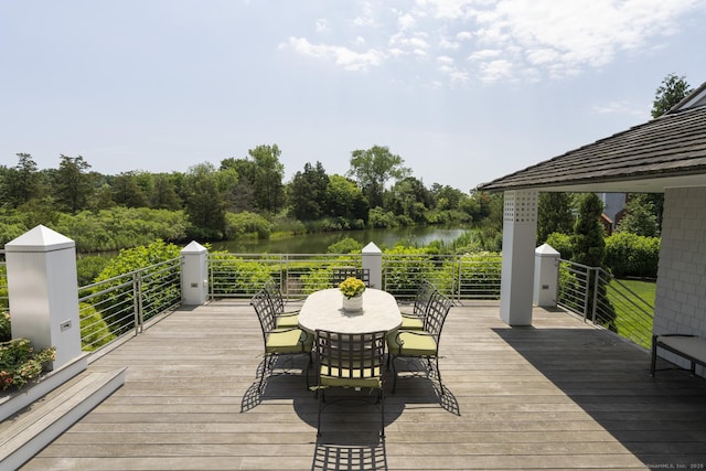 deck with a water view