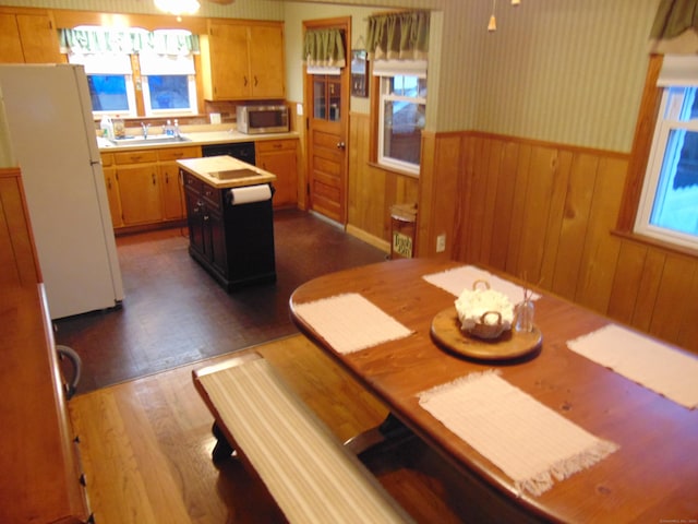 dining area with dark wood-type flooring and sink