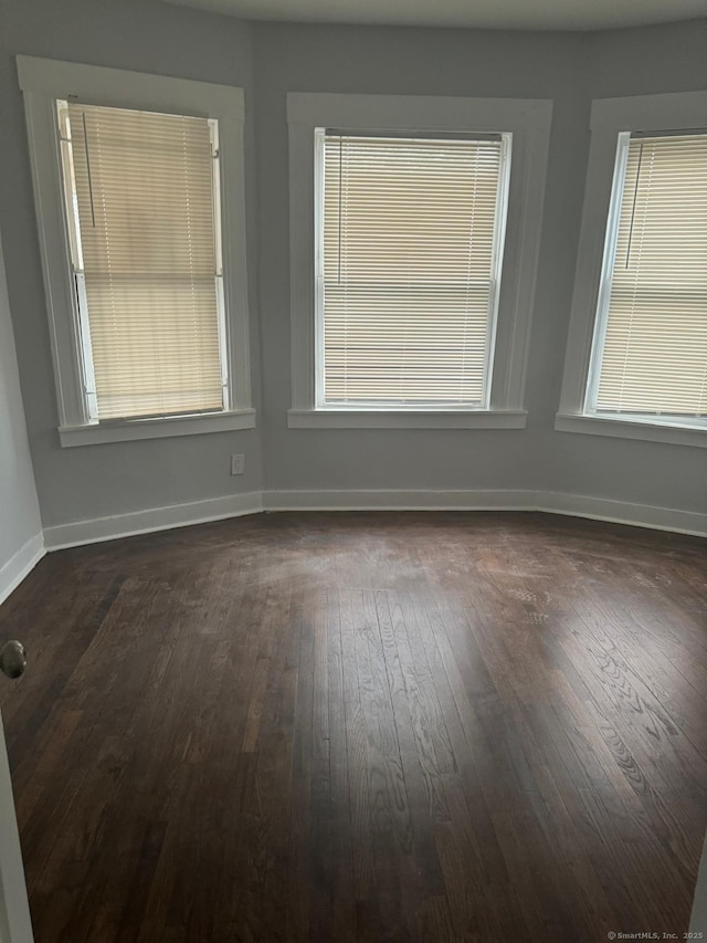 empty room with dark wood-type flooring and plenty of natural light