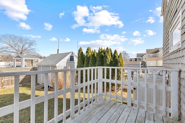 deck with a shed