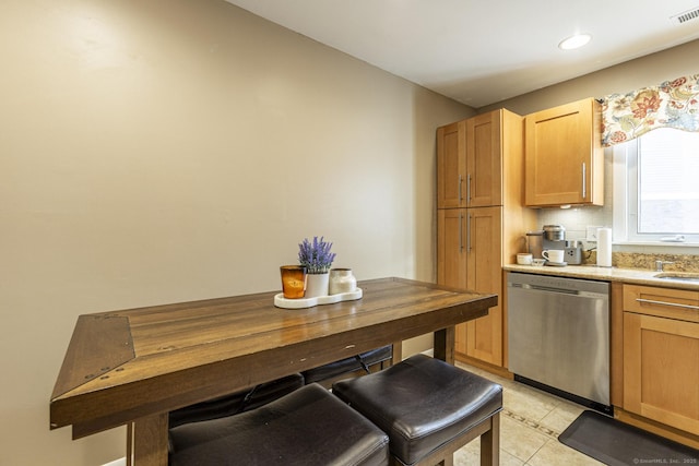 131 Hunters Ln Unit 131, Newington, CT 06111 - kitchen with decorative backsplash, sink, stainless steel dishwasher, and light tile patterned flooring