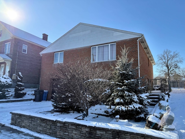 view of snow covered exterior