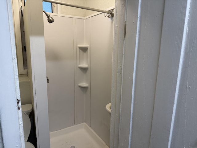 bathroom with toilet and a shower