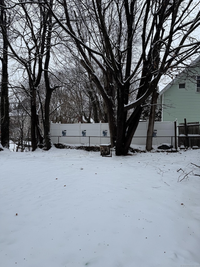 view of yard covered in snow