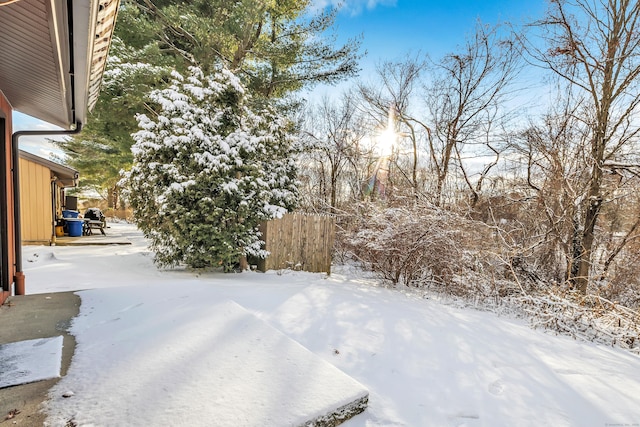 view of yard covered in snow