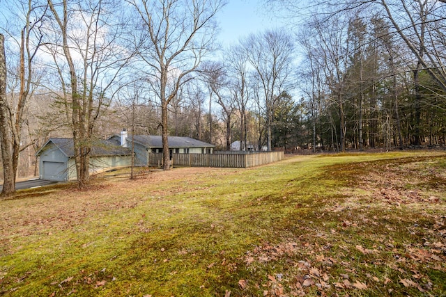 view of yard with a garage