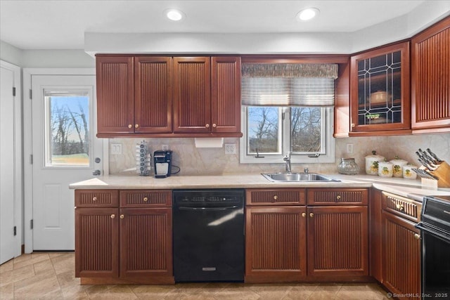 kitchen featuring sink, dishwasher, plenty of natural light, and decorative backsplash