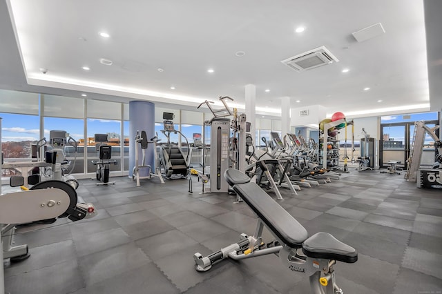 exercise room with expansive windows