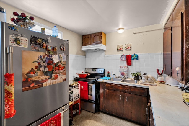 kitchen with sink, dark brown cabinetry, and stainless steel appliances