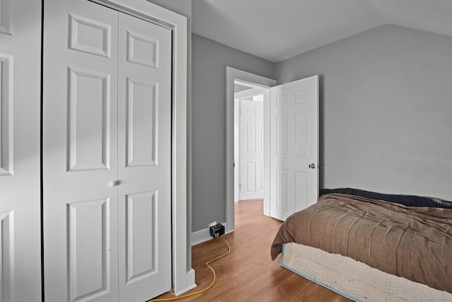 bedroom with a closet and light wood-type flooring