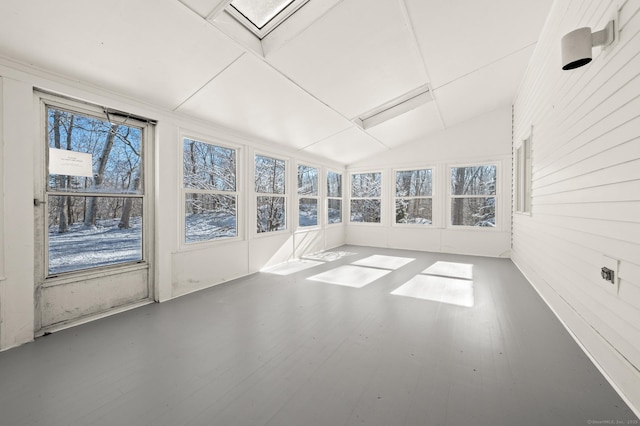 unfurnished sunroom with lofted ceiling