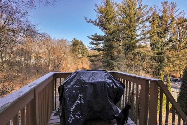 wooden deck with grilling area