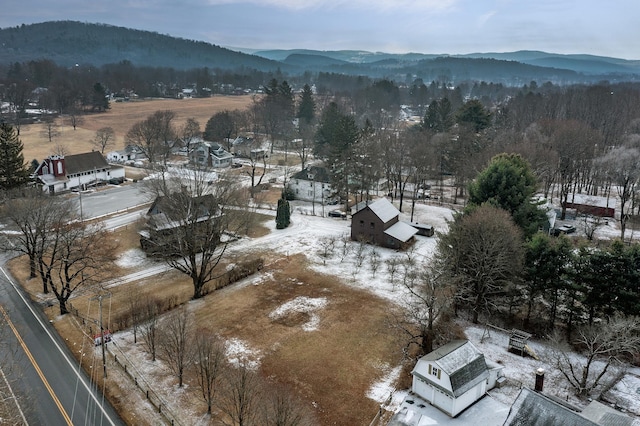 bird's eye view with a mountain view and a view of trees