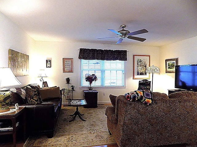 living room with ceiling fan