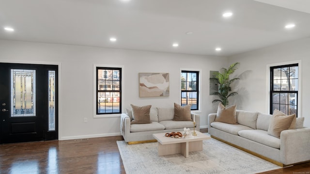 living room with hardwood / wood-style floors