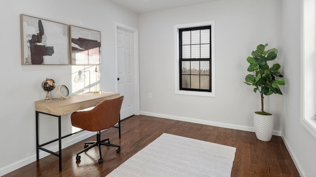 office space with dark hardwood / wood-style floors