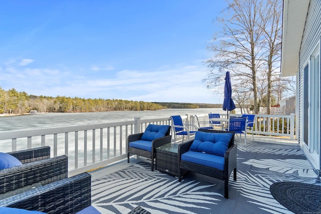 deck with a wooded view