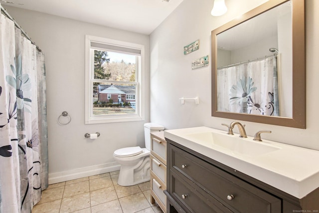 bathroom featuring toilet, tile patterned flooring, and vanity