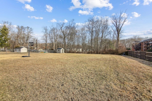 view of yard with a storage shed