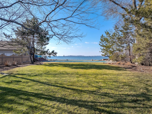 view of yard with a water view