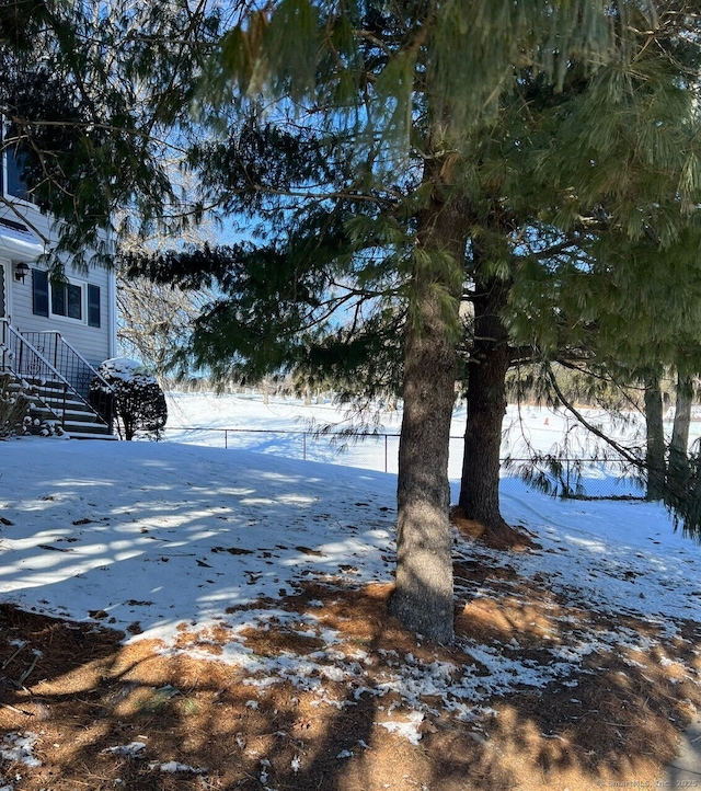 view of yard covered in snow