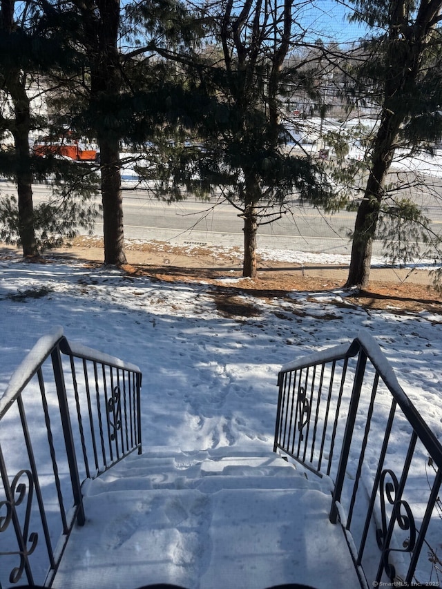 view of snow covered deck