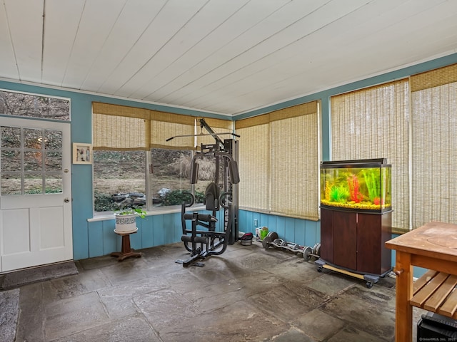 interior space featuring wood ceiling