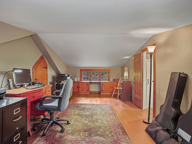 office area with light hardwood / wood-style flooring