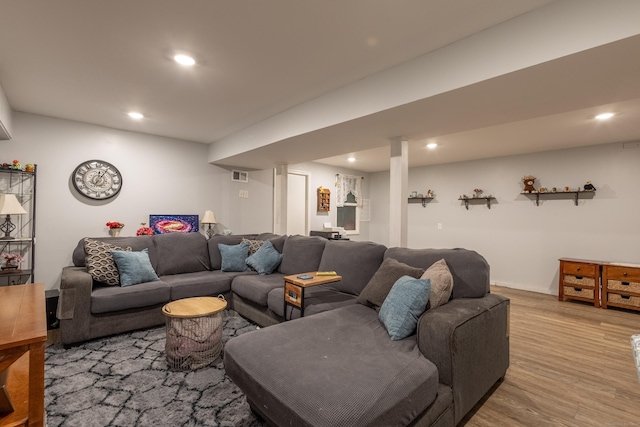 living room with light wood-type flooring