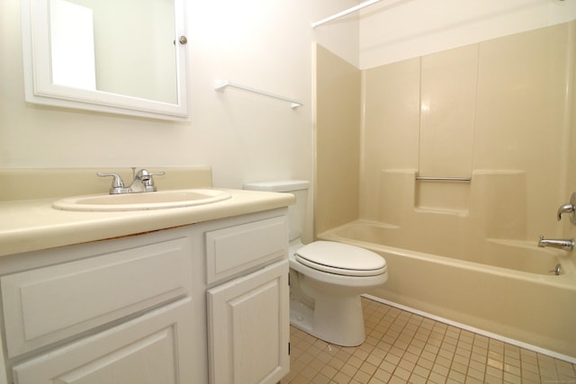 full bathroom featuring toilet, vanity, shower / bathtub combination, and tile patterned floors