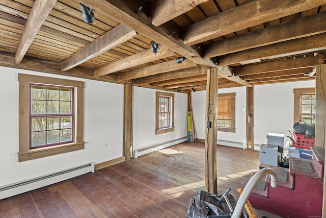 view of patio featuring a wooden deck and baseboard heating