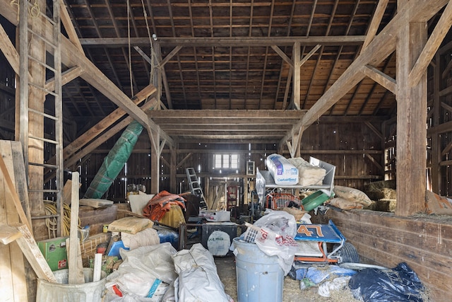 miscellaneous room with wood ceiling and vaulted ceiling with beams