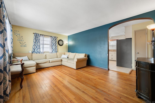 living room featuring light wood-type flooring