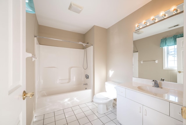 full bathroom with tile patterned flooring, vanity, shower / bath combination, and toilet