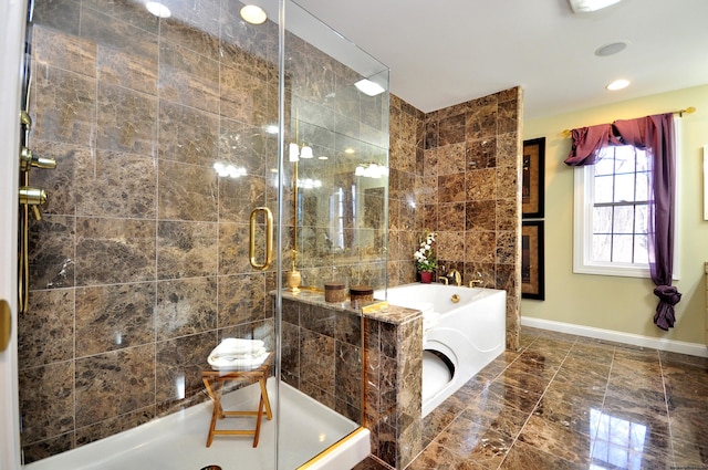 bathroom featuring plus walk in shower