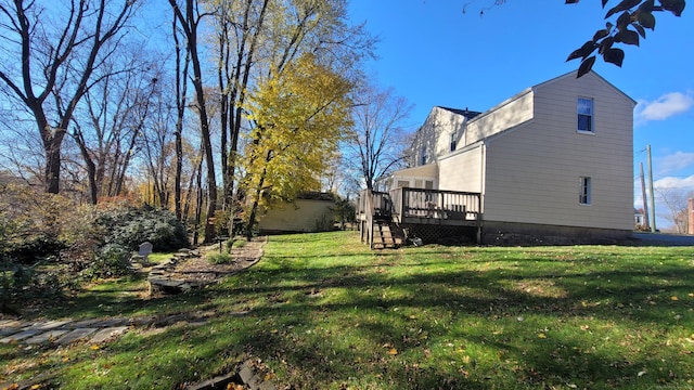 view of yard featuring a wooden deck