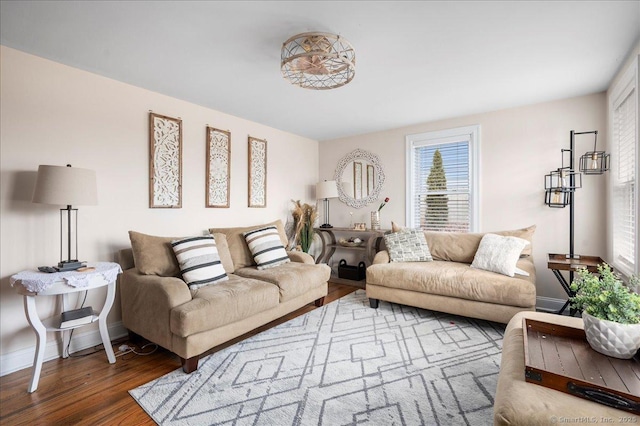 living room featuring dark hardwood / wood-style floors